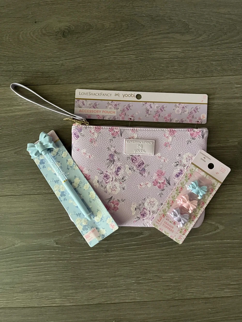 NWT Target x LoveShackFancy Pastel Floral Lavender Accessory Pouch, Pen & Eraser